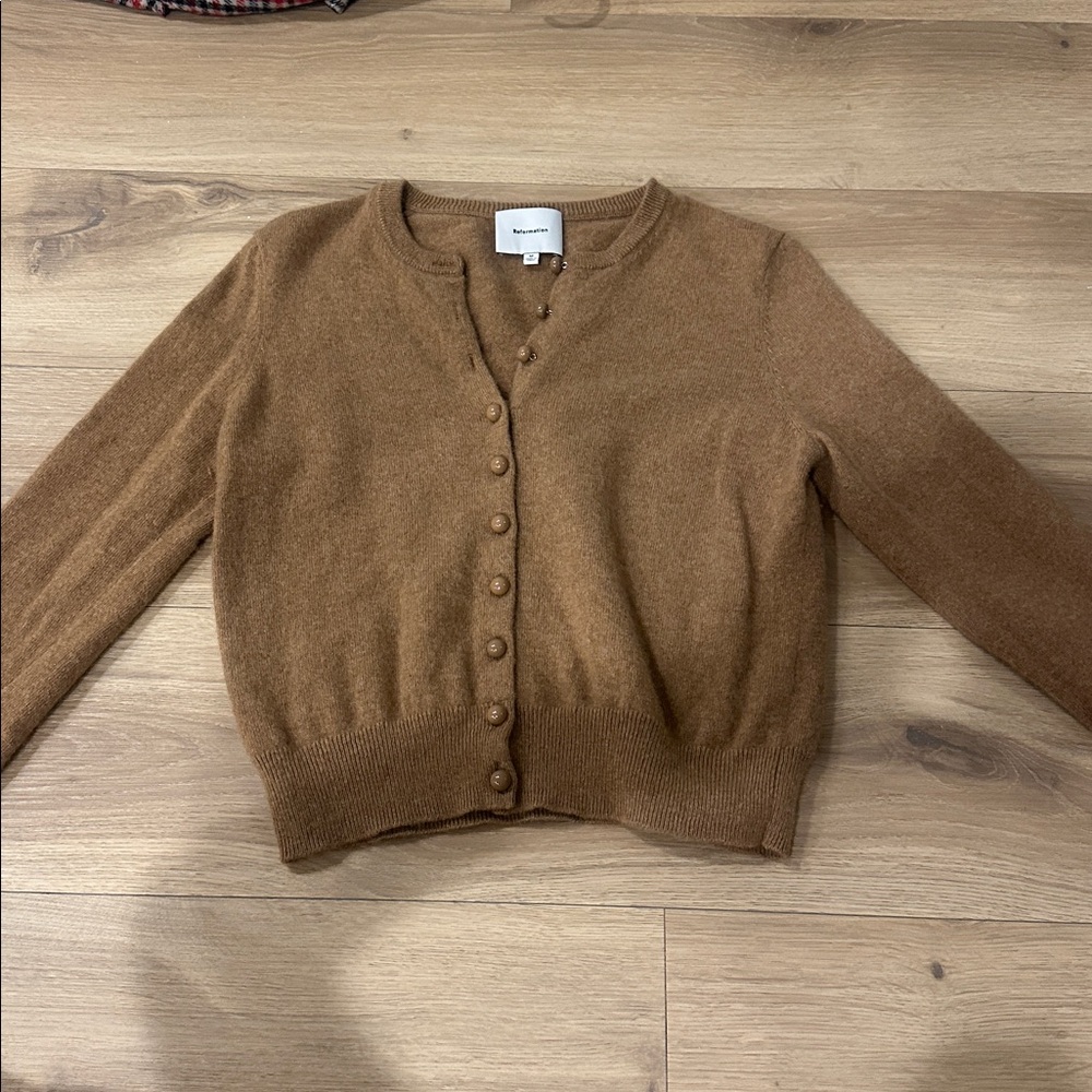 Reformation Caspia Cashmere Cropped Cardigan Natural - Size M